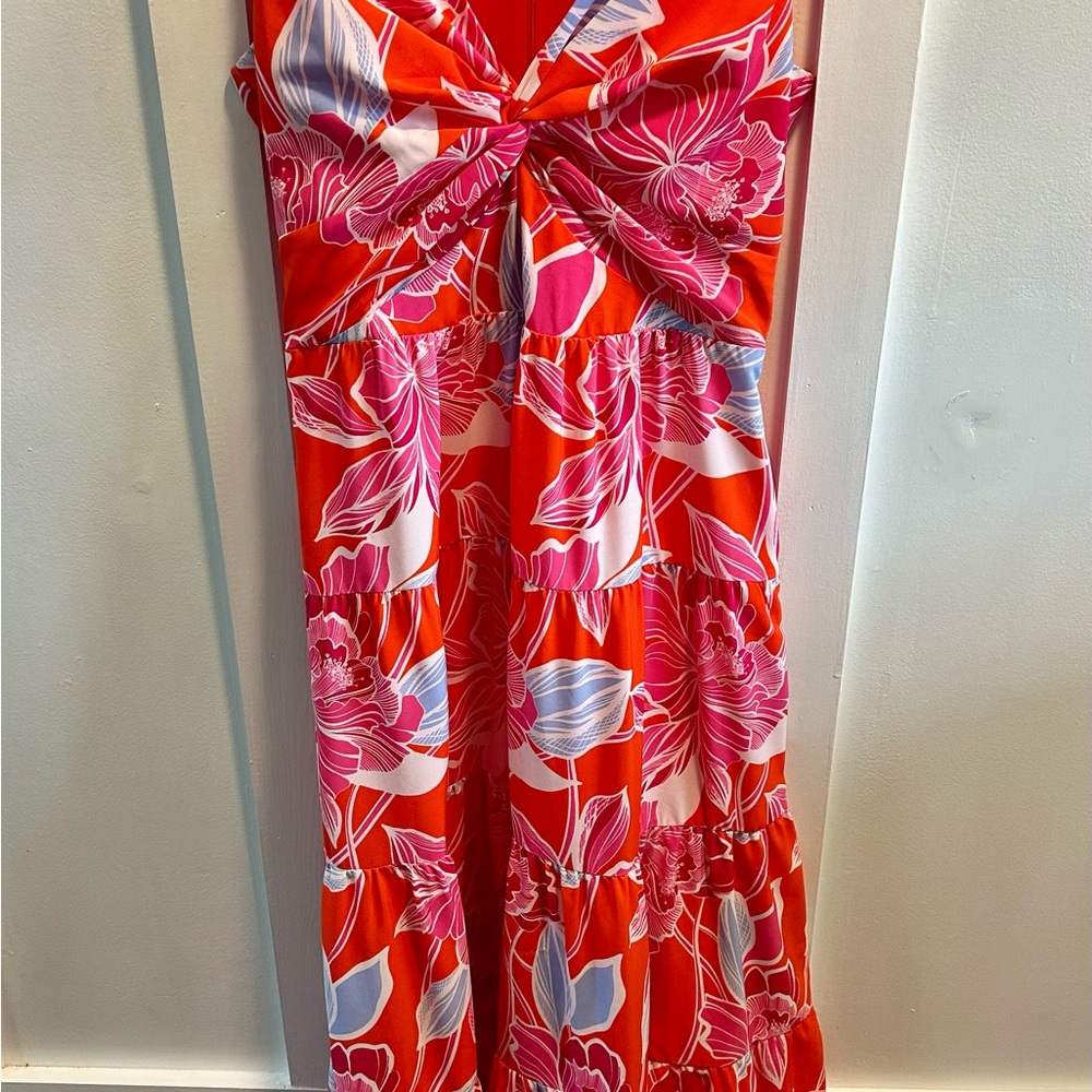 Eliza J Orange Floral Maxi Dress - with POCKETS